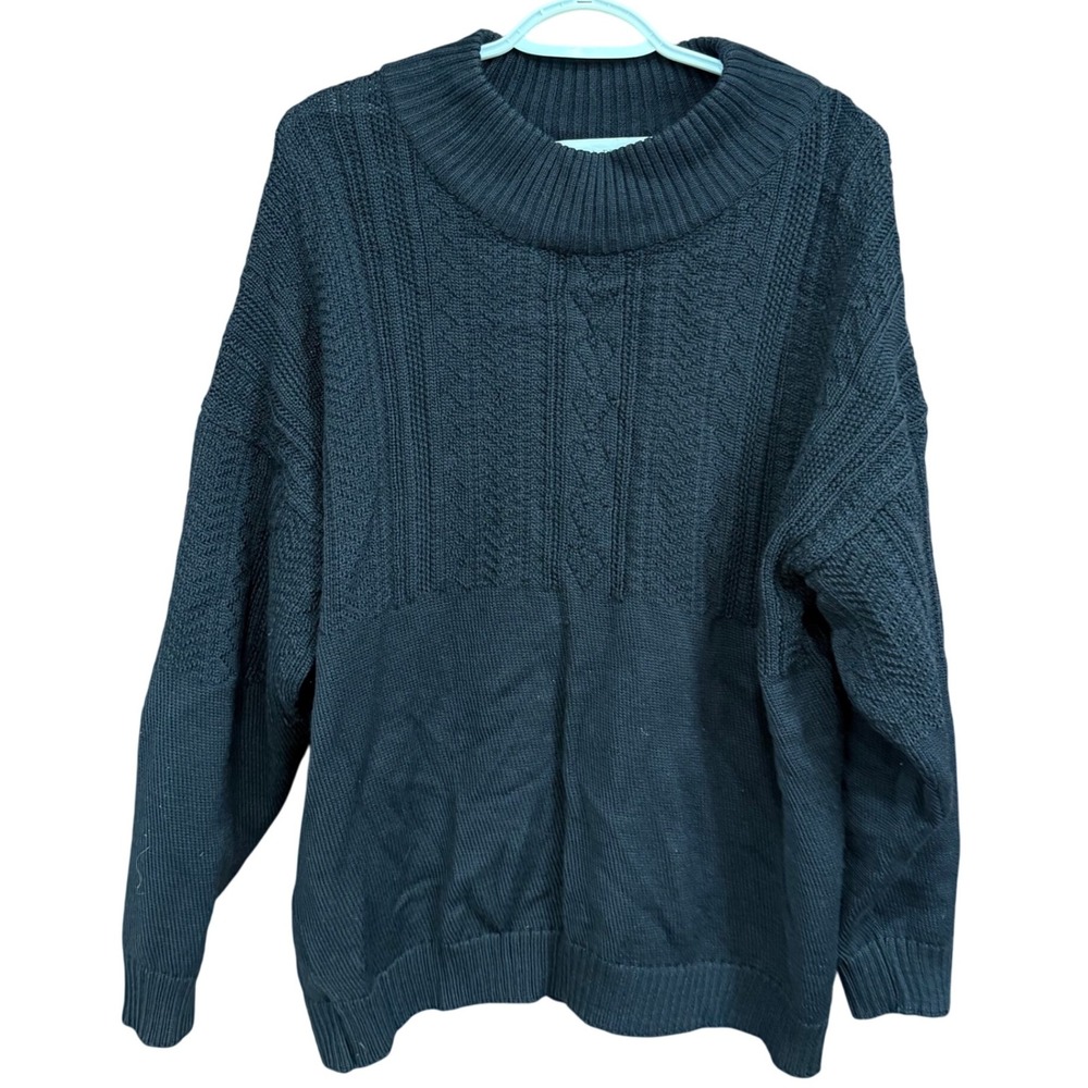 Petra Brons Paris‎ Black Knit Sweater Mock Neck Pullover Cable Knit Oversized